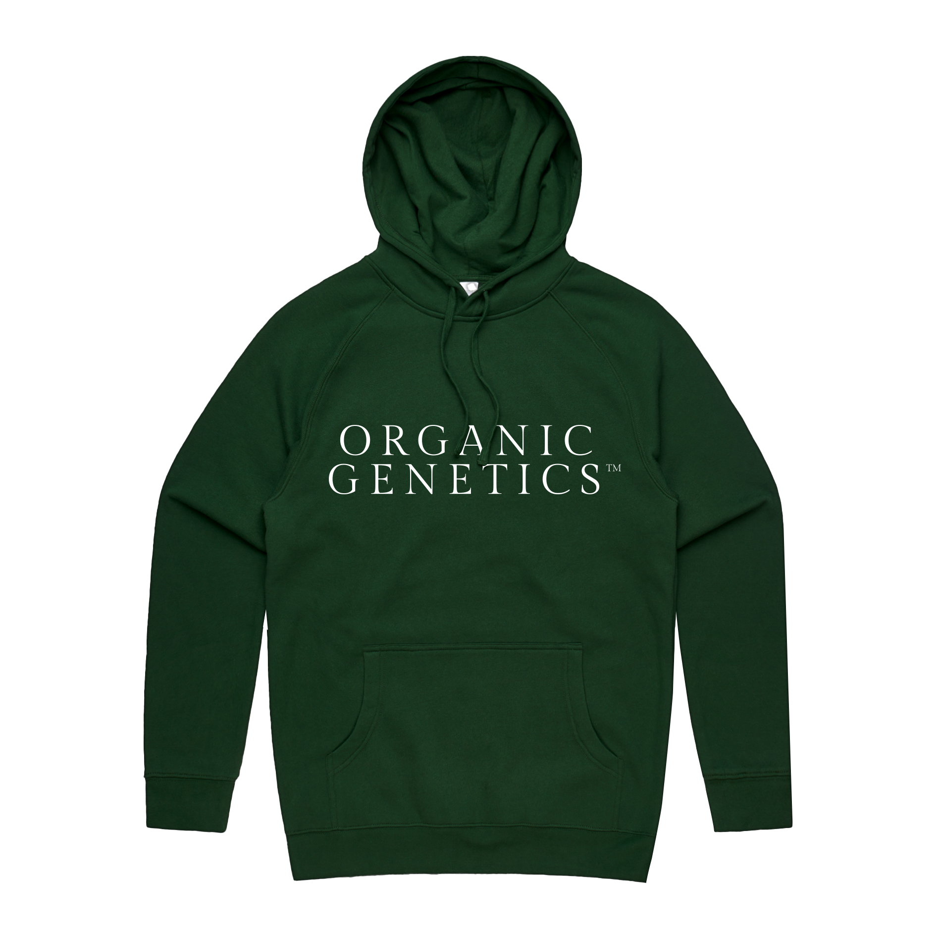 Organic Genetics The OG men's green stacked hoodie, front view showing hoodie with logo and casual fit.