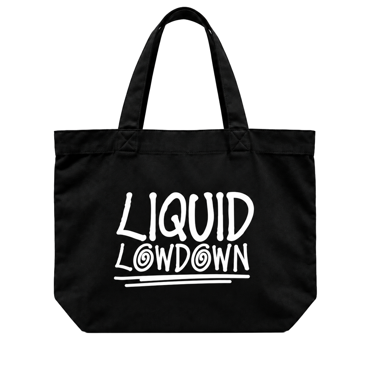Liquid Lowdown black AS Colour Shoulder Tote 1002 back with Liquid Lowdown wordmark.