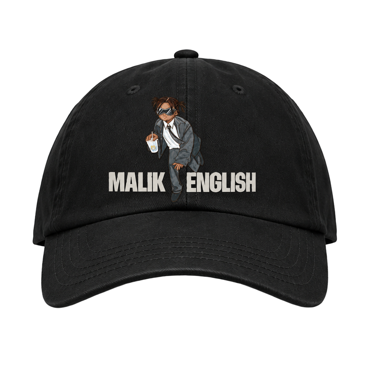Malik English black AS Colour Access Cap 1130 front artwork.