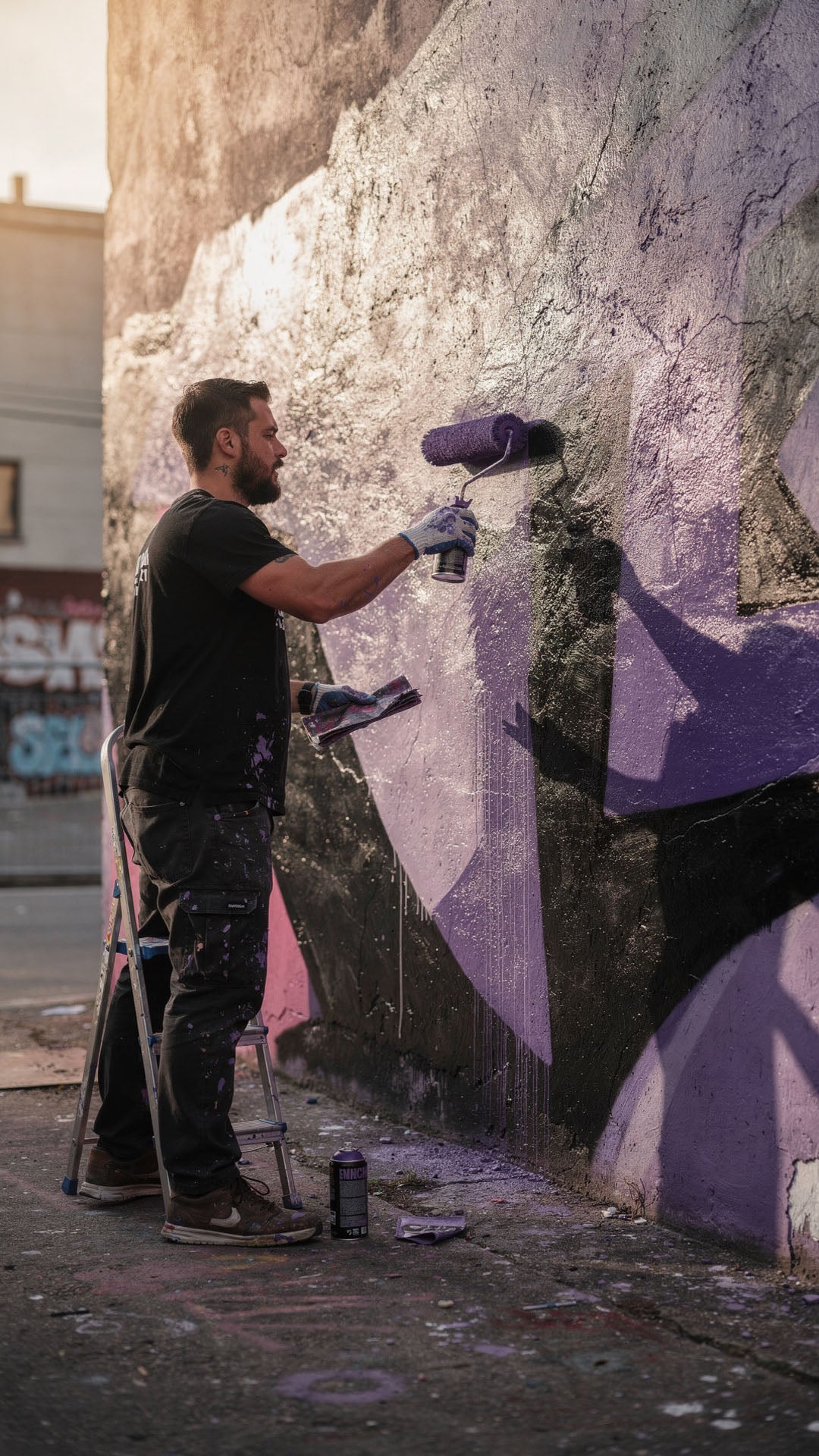 Artist painting a mural