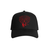 Black snapback hat with red logo from Red Line Combat Academy, front view showing the bold logo design.