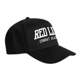 Black snapback hat with white logo from Red Line Combat Academy, shown from a side angle.
