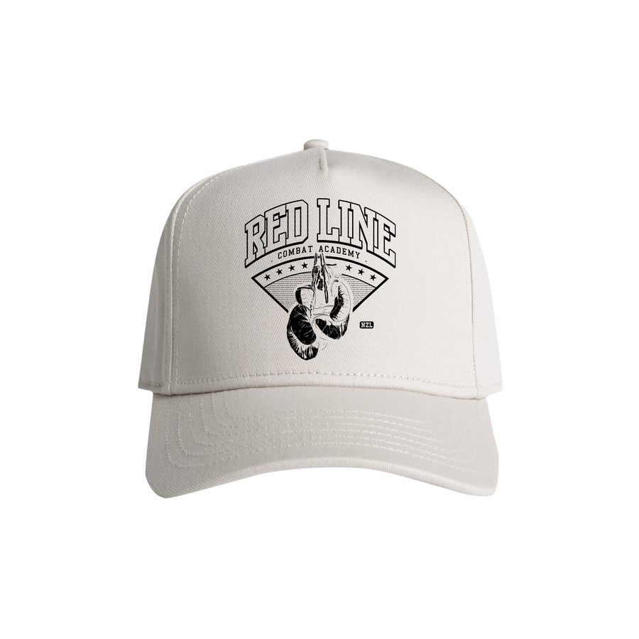 Black snapback hat with Red Line Combat Academy logo and bone design on front, stylish and casual headwear.