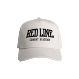 Black snapback hat by Red Line Combat Academy featuring a bone design and bold logo on the front.
