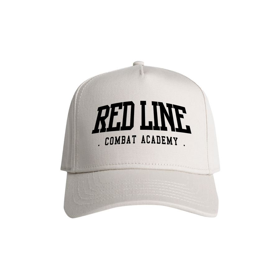 Black snapback hat by Red Line Combat Academy featuring a bone design and bold logo on the front.