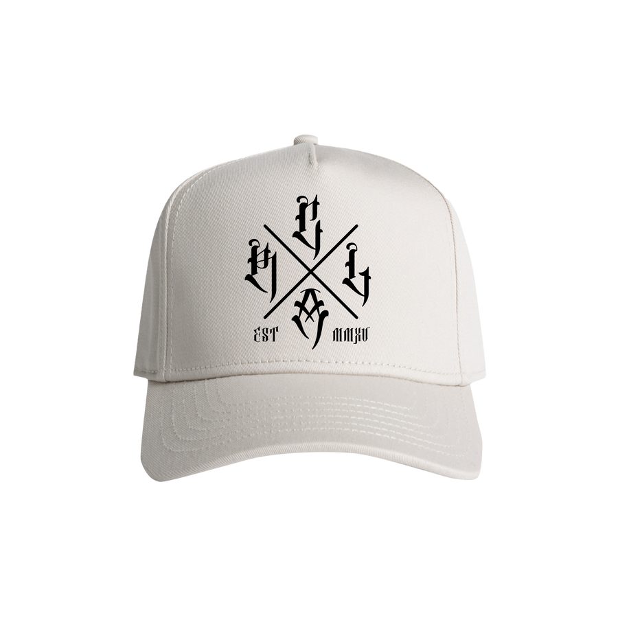 Red Line Combat Academy Bone Snapback Hat with black logo, featuring a structured front and adjustable strap.