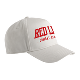 Red Line Combat Academy Bone Snapback Hat with red logo, featuring a side view of the adjustable cap with bone design.