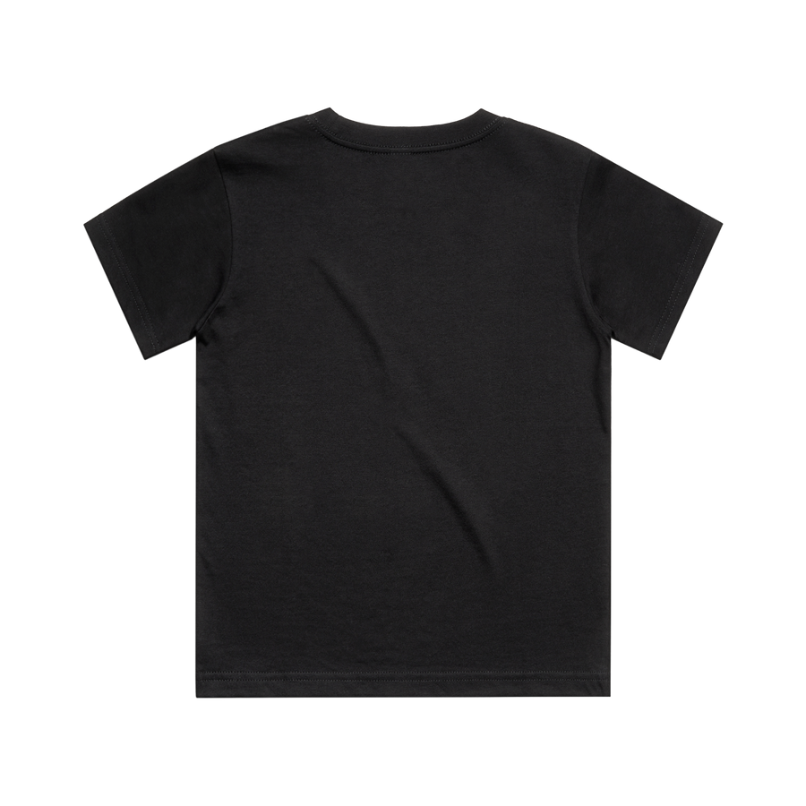 Kids black T-shirt by Red Line Combat Academy with back design, suitable for children, casual and comfortable fit.
