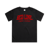 Kids Black T-shirt by Red Line Combat Academy featuring RLCA Ringside logo on front for kids' casual wear.