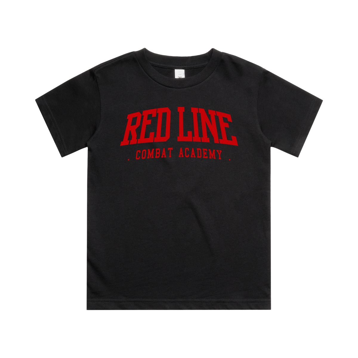 Kids Black T-shirt by Red Line Combat Academy featuring RLCA Ringside logo on front for kids' casual wear.