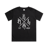 Kids black T-shirt from Red Line Combat Academy featuring a white "The Cross" design on the front.