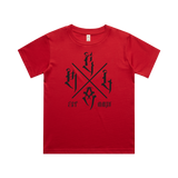Kids Red Tee from Red Line Combat Academy with The Cross logo, featuring a black T-shirt design for children.