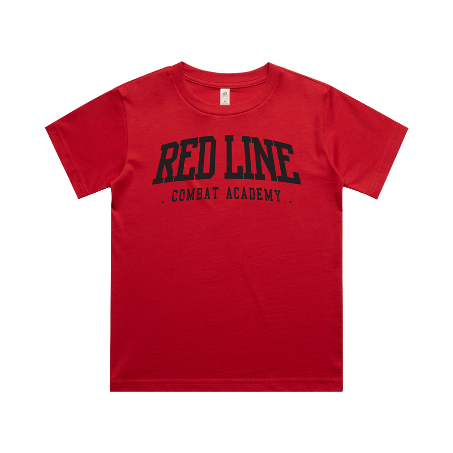 Kids Red Tee by Red Line Combat Academy featuring a classic black T-shirt with the RLCA logo on the front.