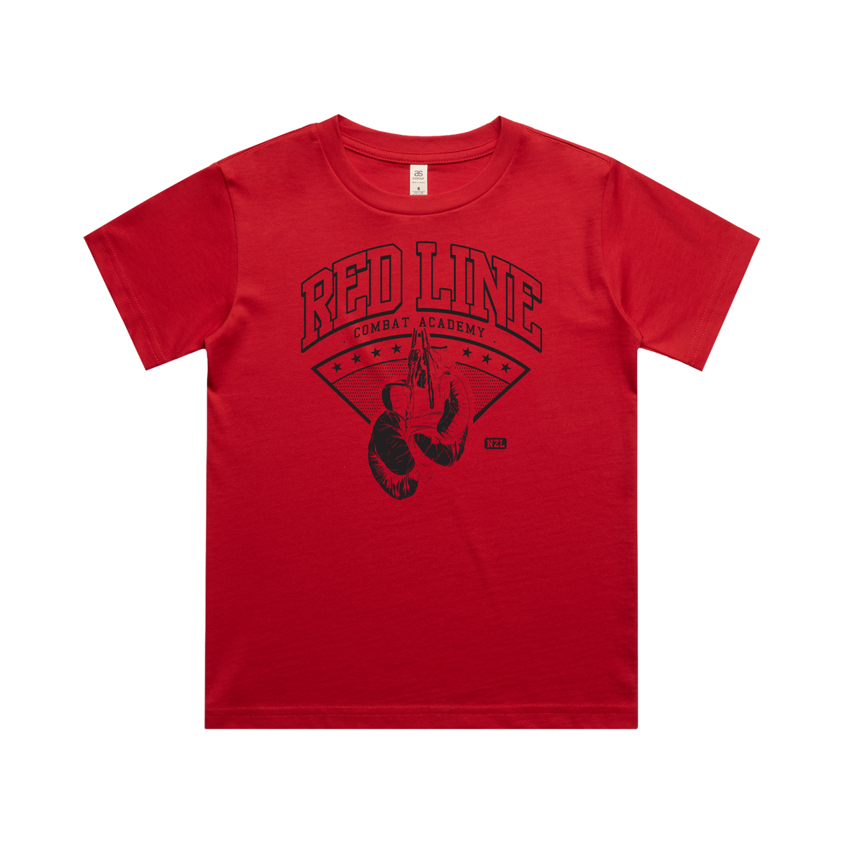 Kids Red Line Combat Academy T-shirt in black, featuring a classic design and front graphic, suitable for kids' casual wear.