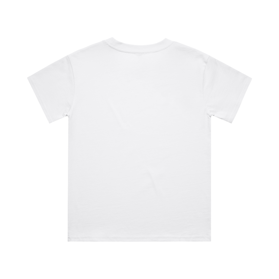 Kids White T-shirt by Red Line Combat Academy, back view showing classic fit and simple design for children.