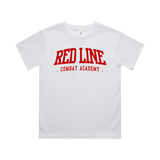 Kids White T-shirt by Red Line Combat Academy with RLCA logo front display, classic fit for kids' casual wear.