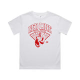 Kids White T-shirt from Red Line Combat Academy with front view, classic fit, and red accents, designed for children.
