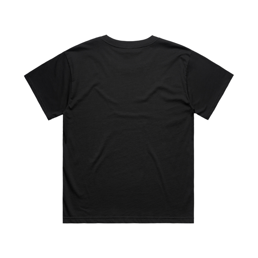 Women's black T-shirt by Red Line Combat Academy featuring a red cross graphic on the back.