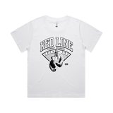 White women's T-shirt from Red Line Combat Academy featuring a classic fit and crew neckline, front view.