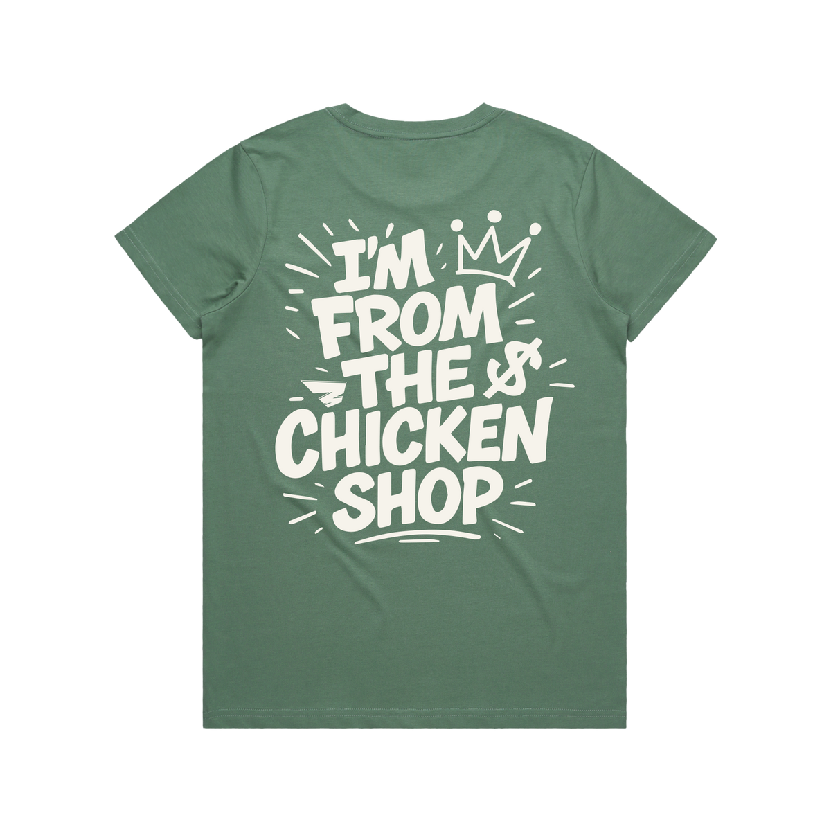 Brewd Hawt Chicken Co IFTCS Women's Green Tee back