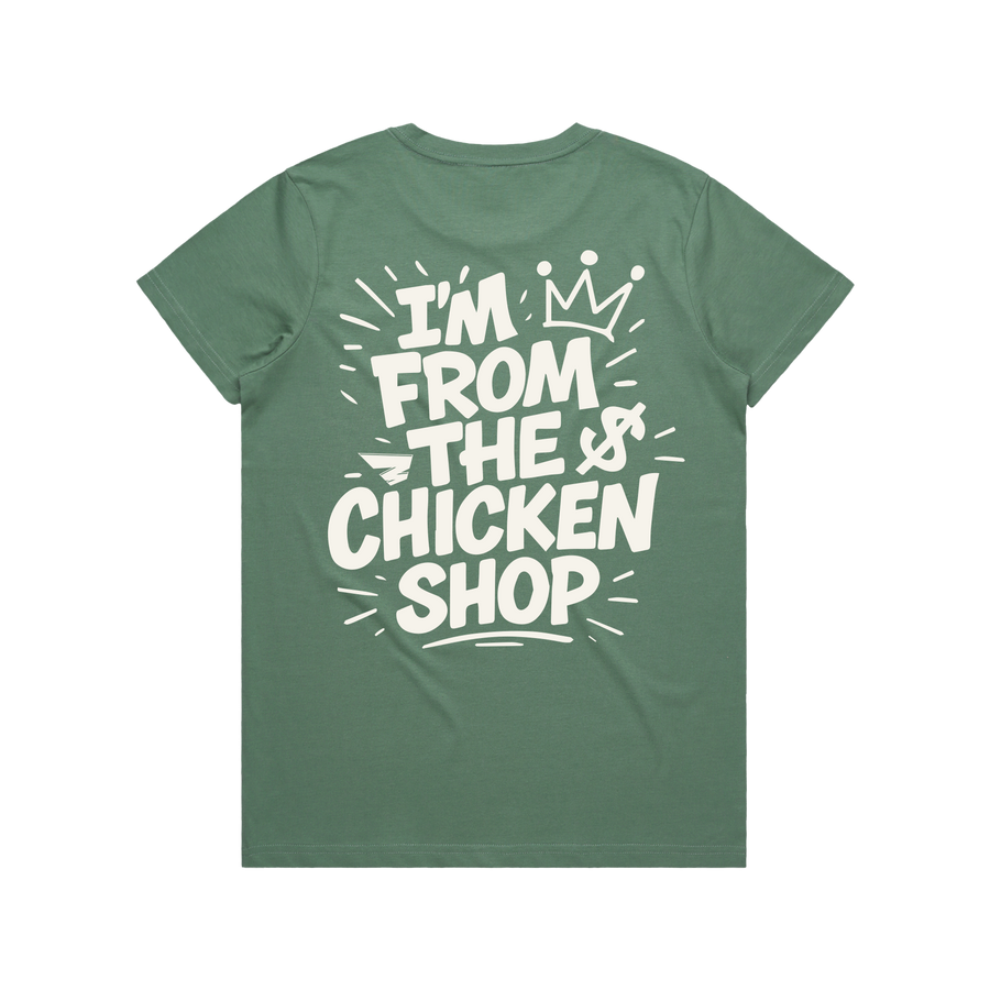 Brewd Hawt Chicken Co IFTCS Women's Green Tee back
