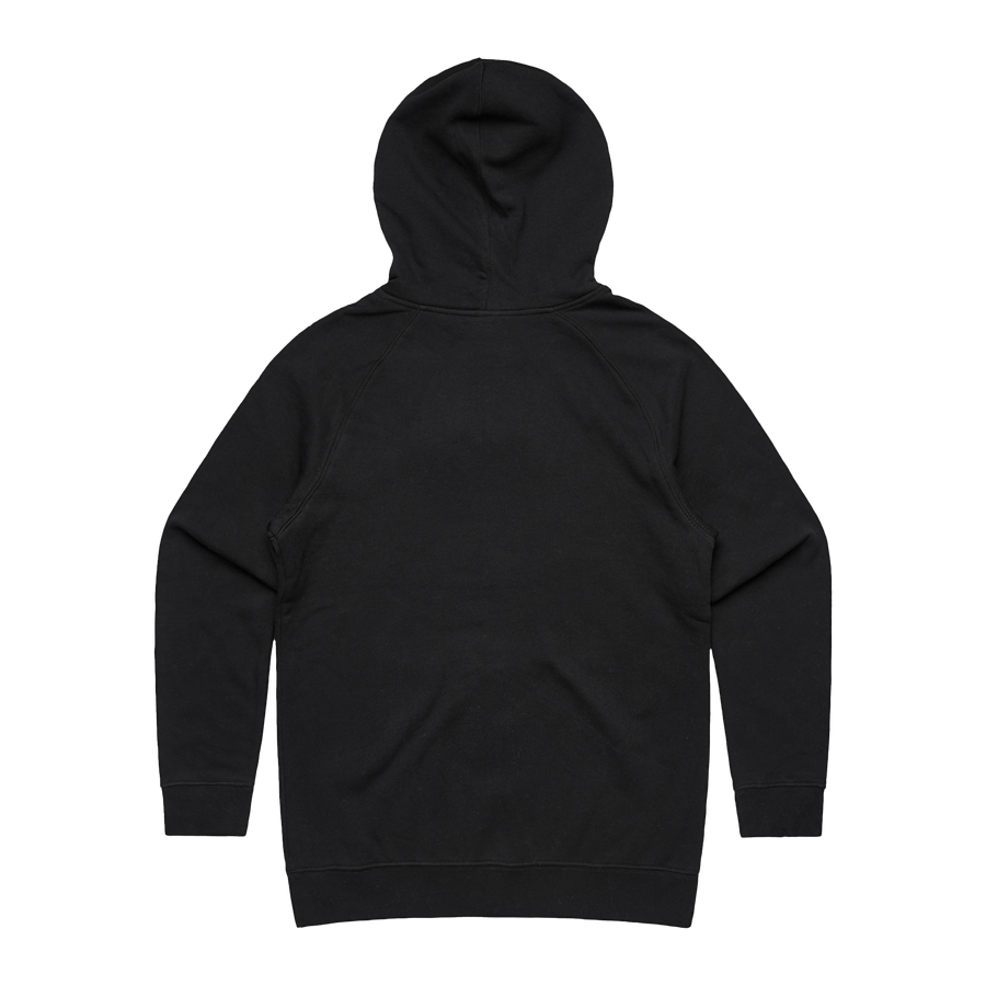 Women's black hoodie by Red Line Combat Academy with a red logo on the back, casual and comfortable streetwear style.