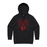 Women's black hoodie from Red Line Combat Academy with a red logo on the front, casual fit and comfortable fabric.