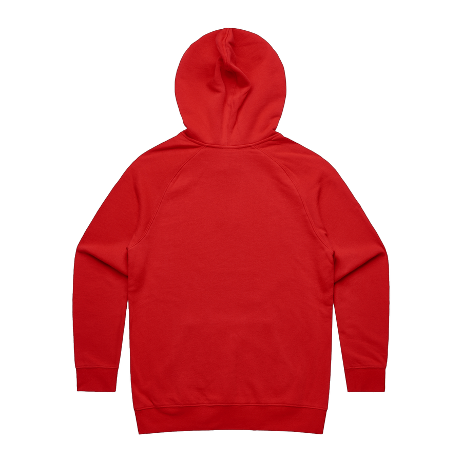 Red Line Combat Academy women's red hoodie with white logo on the back, casual fit, comfortable sweatshirt for everyday wear.