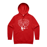Red Line Combat Academy women's red hoodie with white logo front view, casual fit and comfortable sweatshirt style.