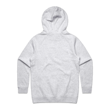 Women's white hoodie by Red Line Combat Academy with red logo on back, casual athletic hoodie for women.