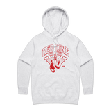 Women's white hoodie by Red Line Combat Academy with red logo front view, casual fit and soft fabric for comfortable wear.