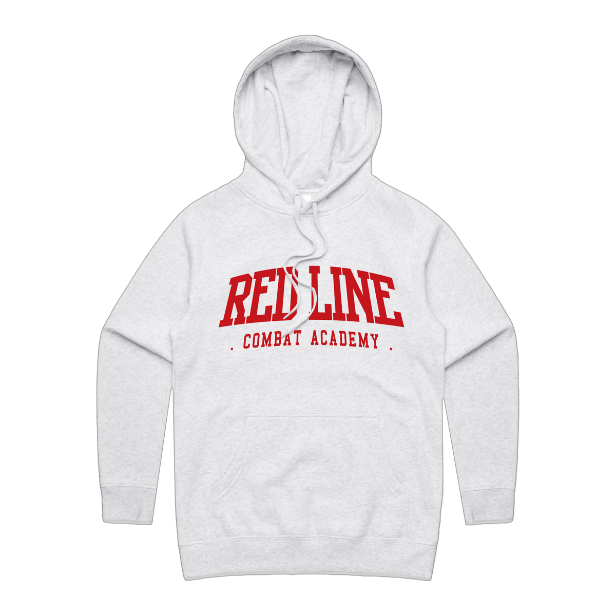 Red Line Combat Academy women's white hoodie with a red logo on the front, casual and comfortable for everyday wear.