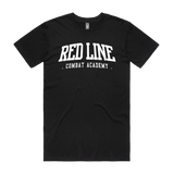 Black men's T-shirt from Red Line Combat Academy with white ringside logo, casual fit, and comfortable cotton fabric.