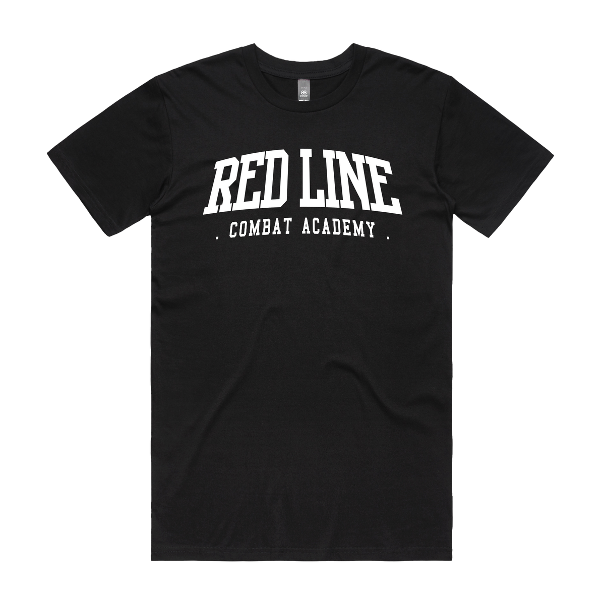 Black men's T-shirt from Red Line Combat Academy with white ringside logo, casual fit, and comfortable cotton fabric.