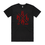 Men's black T-shirt from Red Line Combat Academy featuring a red cross design on the front.