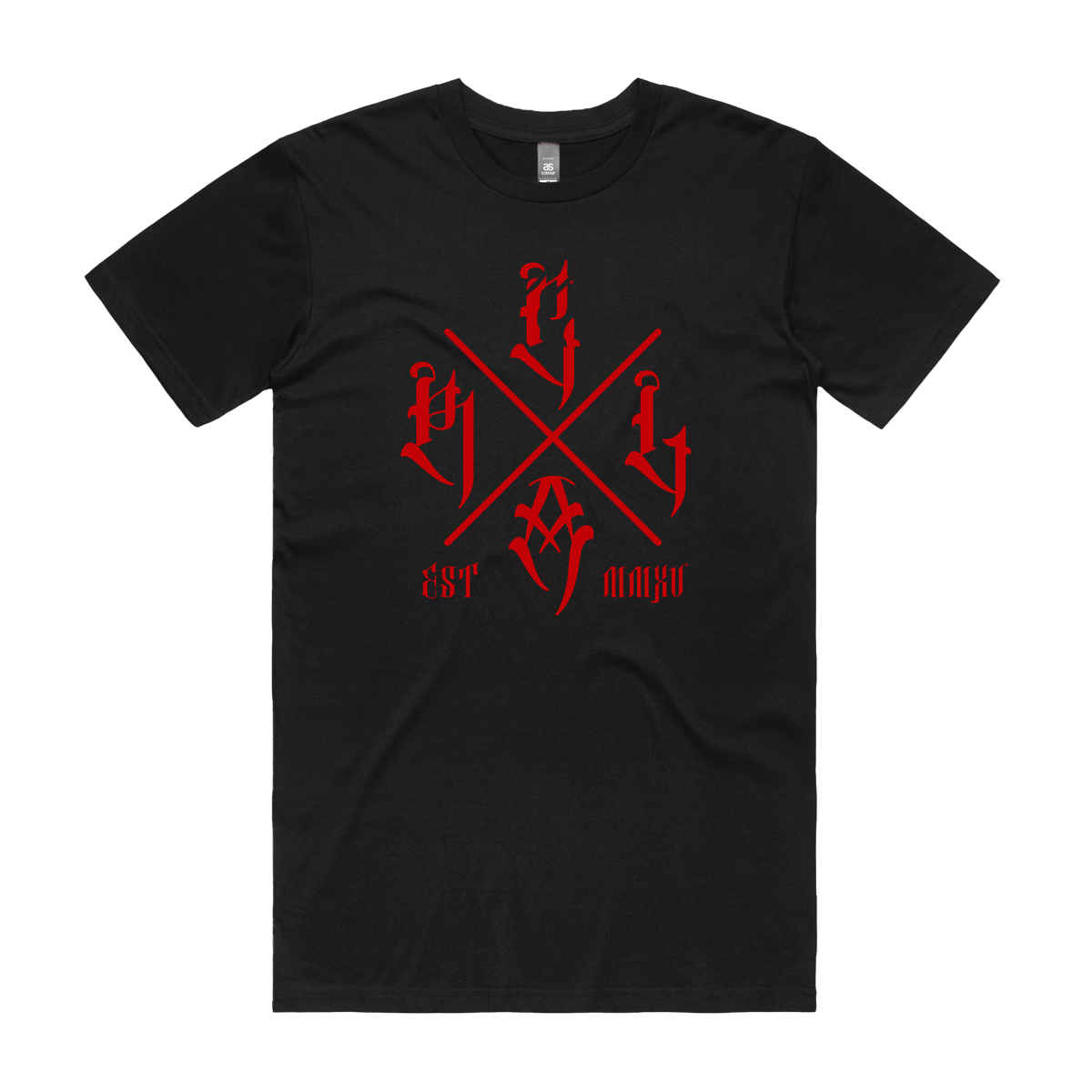 Men's black T-shirt from Red Line Combat Academy featuring a red cross design on the front.