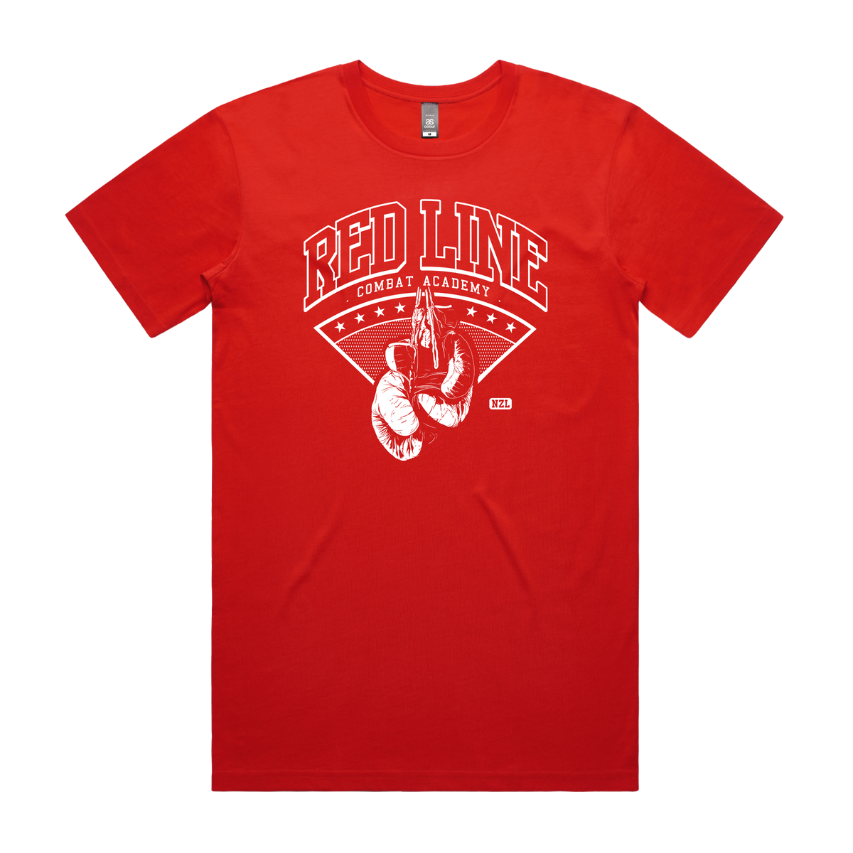 Red Line Combat Academy men's fire-themed T-shirt featuring bold fire graphic on front, casual fit, and classic crew neck style.