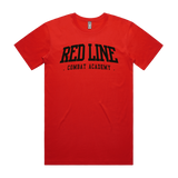 Red Line Combat Academy men's black fire-themed T-shirt with front graphic design, casual fit, and bold style.