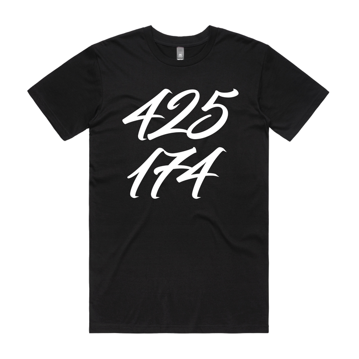 Black men's T-shirt by CODEWELL with "NOT WELL" and "425 Stacked" text design, casual fit, shown laid flat.