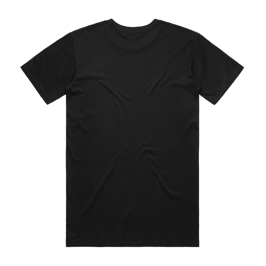 Men's black CODEWELL men's T-shirt with stacked design, shown from the back, casual fit and comfortable fabric.