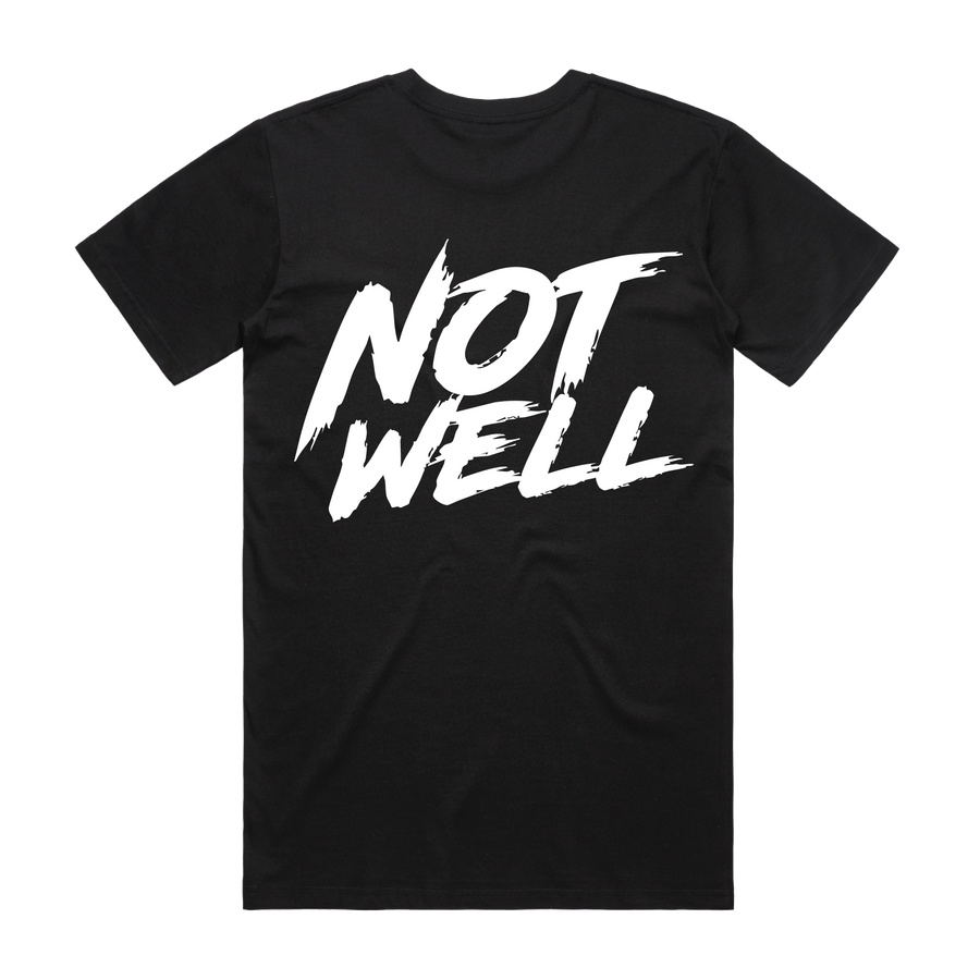 Black men's T-shirt by CODEWELL featuring a stacked logo design on the back.