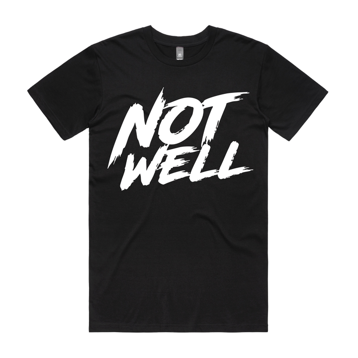 Men's black stacked logo t-shirt by CODEWELL, front view showing the minimalist design and fit.