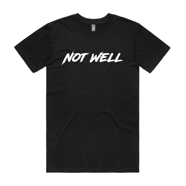 Men's black CODEWELL T-shirt with double print design, front view showing the graphic details on the black fabric.