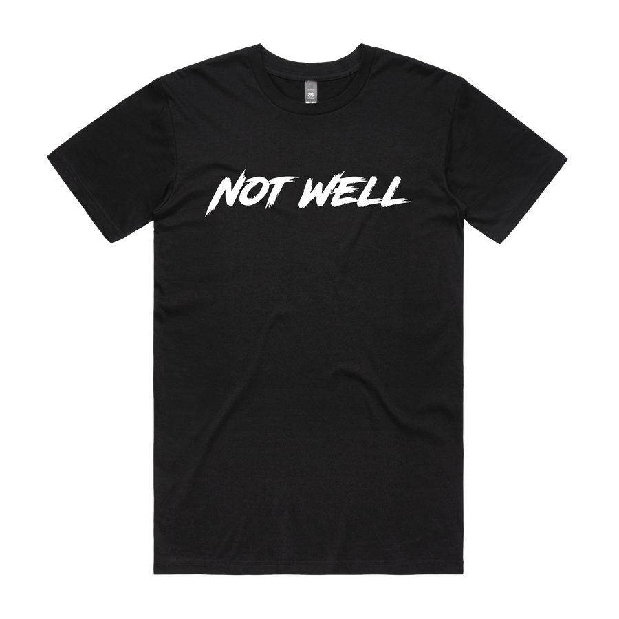 Men's black CODEWELL T-shirt with double print design, front view showing the graphic details on the black fabric.