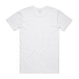 Men's white T-shirt from CODEWELL with a stacked design on the back, casual fit, and short sleeves.