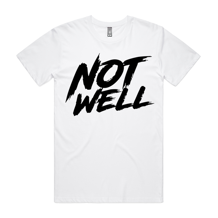 Men's white stacked logo T-shirt by CODEWELL, featuring a simple front design and short sleeves.