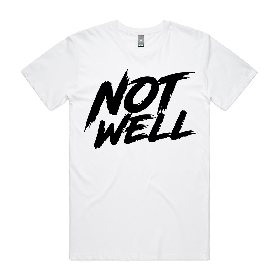 Men's white stacked logo T-shirt by CODEWELL, featuring a simple front design and short sleeves.