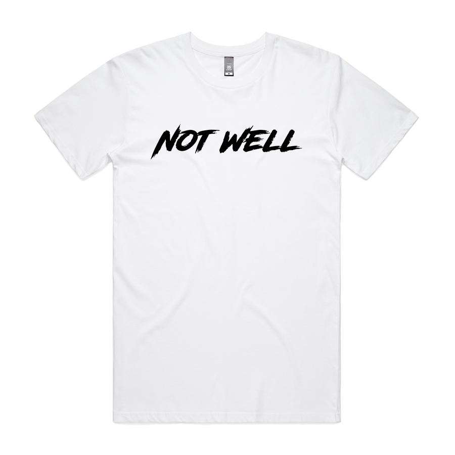 Men's white double print T-shirt by CODEWELL featuring a front and side view design on a casual men's T-shirt.