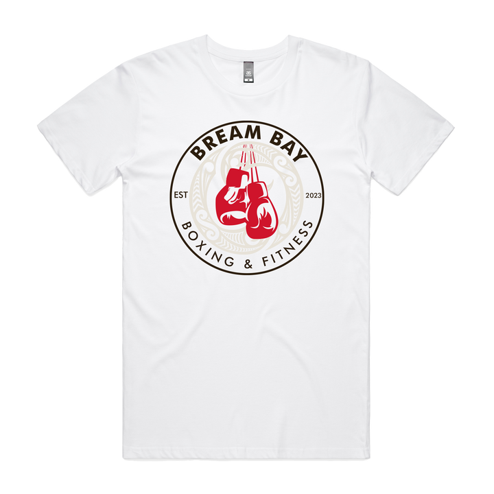 White unisex T-shirt by Bream Bay Boxing featuring a simple front logo design.