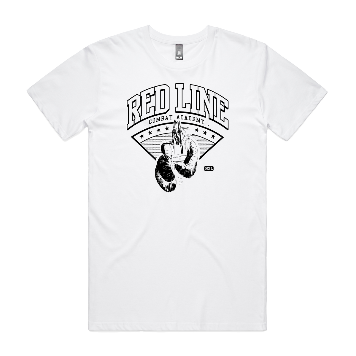 Men's white T-shirt by Red Line Combat Academy with a front logo, casual fit, and lightweight cotton fabric.
